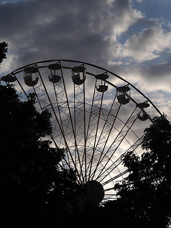 Trees, City, Miscellanea, Miscellaneous, Ferris Wheel, Attraction HD phone wallpaper