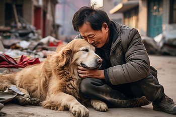 AI Art: Timeless Bond Between Man and Dog HD wallpaper