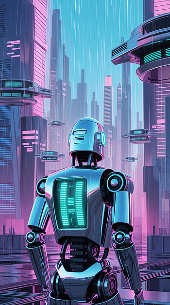 Futuristic Robot in Neon Cityscape – Cyberpunk , futuristic, technology, cyberpunk HD phone wallpaper