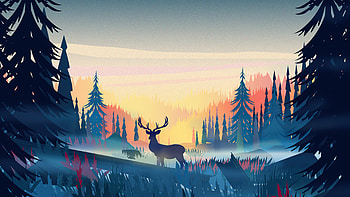 Reindeer minimal forest, minimalism HD wallpaper