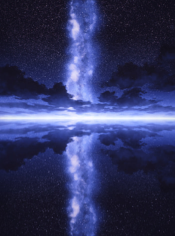 Water, Art, Night, Reflection, Starry Sky, Glow HD phone wallpaper