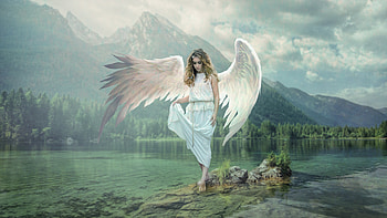 Angel, wings, fantasy, girl, water HD wallpaper