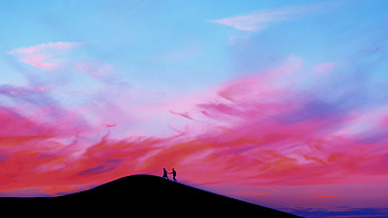 Couple Walking Over Moutain, couple, mountains, artist, artwork, digital-art HD wallpaper