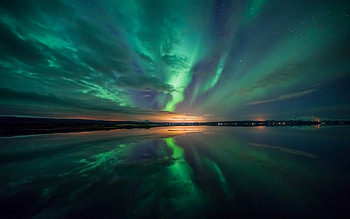 Aurora Over Lake, nature, lake HD wallpaper