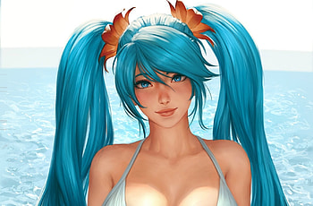 Sona, blue, girl, summer, fantasy, sciamano240, league of legends, game, luminos, hair HD wallpaper