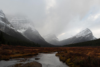 Banff Canada Quiet Snowy Peaks, canada, nature, mountains, snow, water HD wallpaper