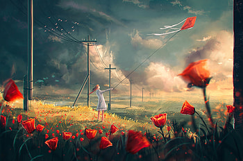 Kite Flying, Anime Girl Kites, Chromebook Pixel HD wallpaper