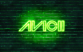 Avicii green logo, , superstars, swedish DJs, green brickwall, Avicii logo, Tim Bergling, Avicii, music stars, Avicii neon logo HD wallpaper