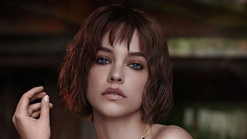 Redhead Short Hair Blue Eyes Barbara Palvin Girl Model Is Standing In Blur Background Girls HD wallpaper