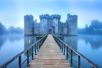 Castle, fog, brudge, , lake HD wallpaper