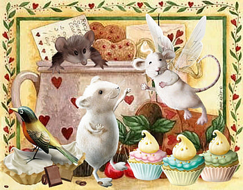Mouse Fairy, fairy, mouse, bird, food, cake HD wallpaper