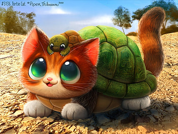 Tortie Cat, pisici, green, turtle, fantasy, art, piper thibodeau, cat HD wallpaper