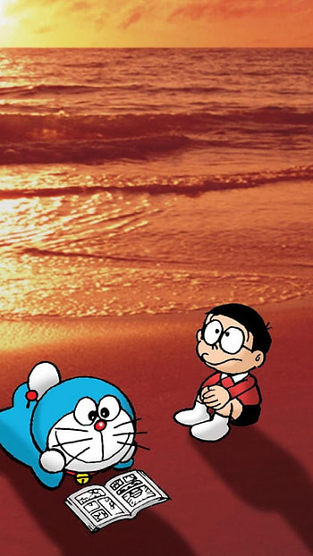 Cute Doraemon, Reading, Beach Side, nobita HD phone wallpaper