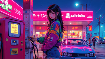 Cyberpunk Neon Girl At Gas Station, cyberpunk, neon, girl, gas-station, artist, artwork, art, digital-art, ai, deviantart HD wallpaper