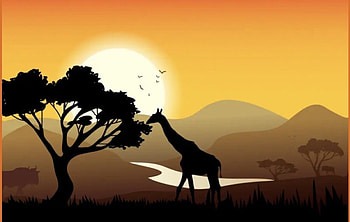 Sunset, animal, yellow, harsh taggar, vector, giraffe, silhouette, tree HD wallpaper