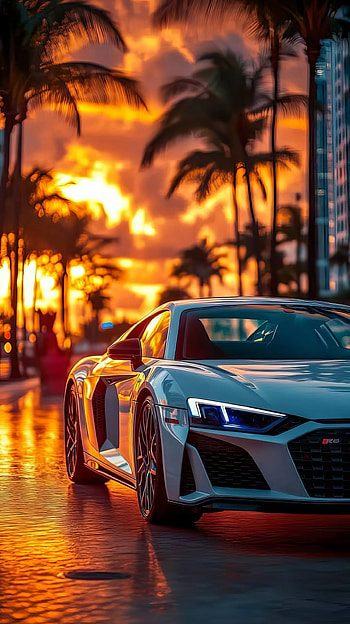 Audi R8 White Beast: Sunset Drive, car, Audi HD phone wallpaper