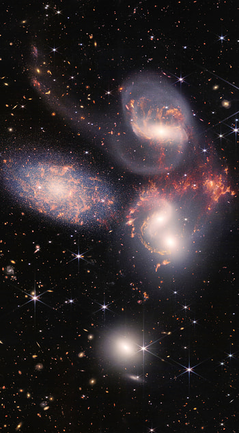 Stephans quintet, cluster, past, distant, James-Webb, galaxy, telescope, space HD phone wallpaper