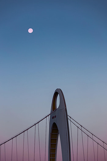 Architecture, Twilight, Moon, Miscellanea, Miscellaneous, Dusk, Bridge, Design, Construction HD phone wallpaper