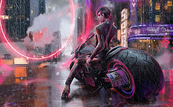 Cyber Girl On Fat Bike , cyberpunk, scifi, artist, artwork, digital-art HD wallpaper