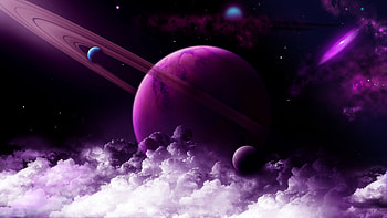 Planet ring, purple clouds, fantasy, space, art HD wallpaper