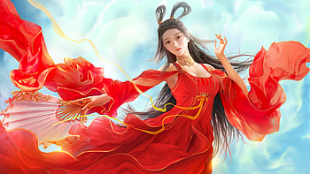 Scarlett, art, , girl, oriental, woman, digital, fantasy, pretty, red HD wallpaper