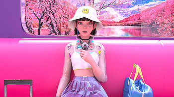 Subway Train On Pink Day , anime-girl, anime, artist, artwork, digital-art, synthwave HD wallpaper