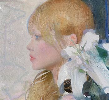 Girl, yizheng ke, white, fantasy, art, blonde, flower, liky, face HD wallpaper