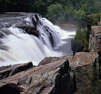Rapid falls, mist, rapid, trees, waterfalls, nature, rocks HD wallpaper