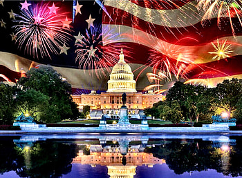 Land of the C, fireworks, art, beautiful, 4th of July, flag, illustration, celebration, artwork, occasion, wide screen, holiday, patriotism, painting HD wallpaper