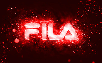 Fila red logo, , red neon lights, creative, red abstract background, Fila logo, brands, Fila HD wallpaper