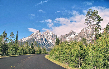 Road to the Grand Tetons, Tetons, road, nature, mountains, forest, wyoming HD wallpaper