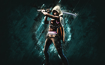 Fortnite Cloaked Michonne Skin, Fortnite, blue stone background, Cloaked Michonne, Fortnite skins, Cloaked Michonne Skin, Cloaked Michonne Fortnite, Fortnite characters HD wallpaper