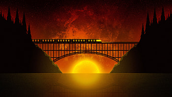 Hell Train , train, artist, artwork, digital-art, minimalism, minimalist HD wallpaper