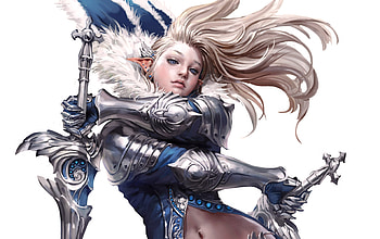 Knight girl, erak nite, sword, fantasy, knight, erak note, girl, armor, blue, blonde, warrior HD wallpaper