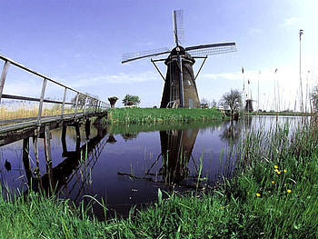 mill, grass, water HD wallpaper