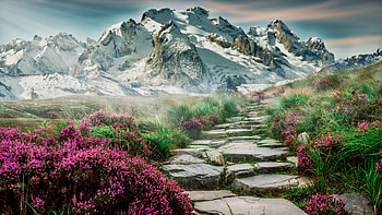 Scenic, spring, mountain, rocks steps, pathway HD wallpaper