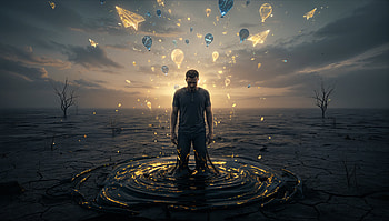 — Lone Voyager in Golden Ripples, Man, Paper Plane, Surreal HD wallpaper