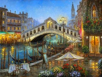 Night on Valentine's Day, celebrations, beloved valentines, cities, attractions in dreams, paintings, restaurant, love four seasons, valentines, Grand Canal, flowers, bridges, places HD wallpaper