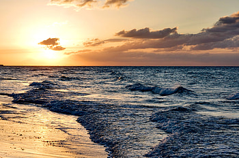 Sea, Nature, Sunset, Twilight, Waves, Horizon, Dusk HD wallpaper