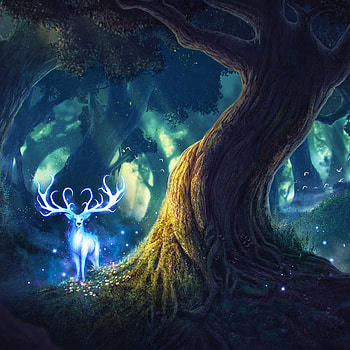 Forest Dreams, atmosphere, deer, art, sunlight, tree, mythical, jungle HD phone wallpaper