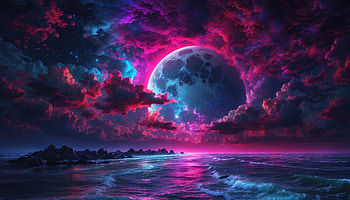 Neon Glow Under Midnight Moon, moon, neon, artist, artwork, digital-art, deviantart HD wallpaper