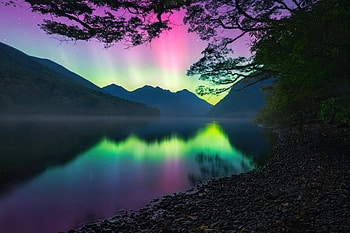 Aurora Lights On Fiordland New Zealand, aurora, northern-lights, lake, landscape, mountains, nature HD wallpaper
