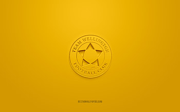 Team Wellington FC, creative 3D logo, yellow background, New Zealand Football Championship, 3d emblem, NZFC, New Zealand Football Club, Wellington, football, Team Wellington FC 3d logo HD wallpaper