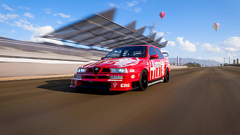 Alfa Romeo 155 V6 TI DTM, circuit, red, sun, road, video game, Forza Horizon 5 HD wallpaper