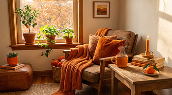 Cozy Orange Nook —, Blanket, Mug HD wallpaper