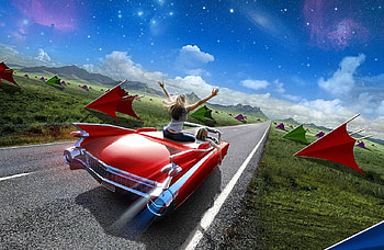 dom of The Road, digital, graph, road, dom, stars, red car HD wallpaper