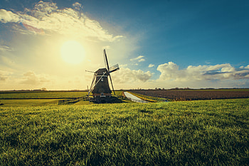 Windmill In Farmland Sunset View , windmill, nature, sunset HD wallpaper