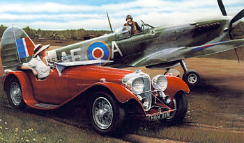 A Much Needed Lift Home, pilot, aston martin, spitfire, cars, lagonda, airfield, planes, war time HD wallpaper