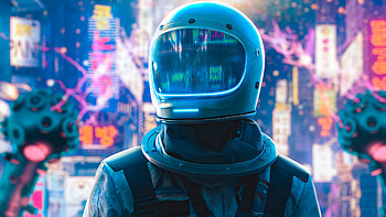 Astronaut Alone In Neon City , astronaut, artist, artwork, digital-art, neon HD wallpaper
