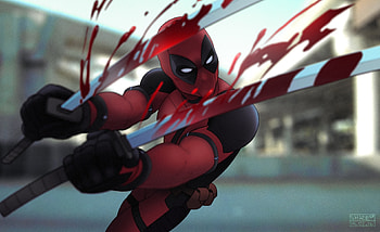 Deadpool with sword, marvel, superhero, art HD wallpaper